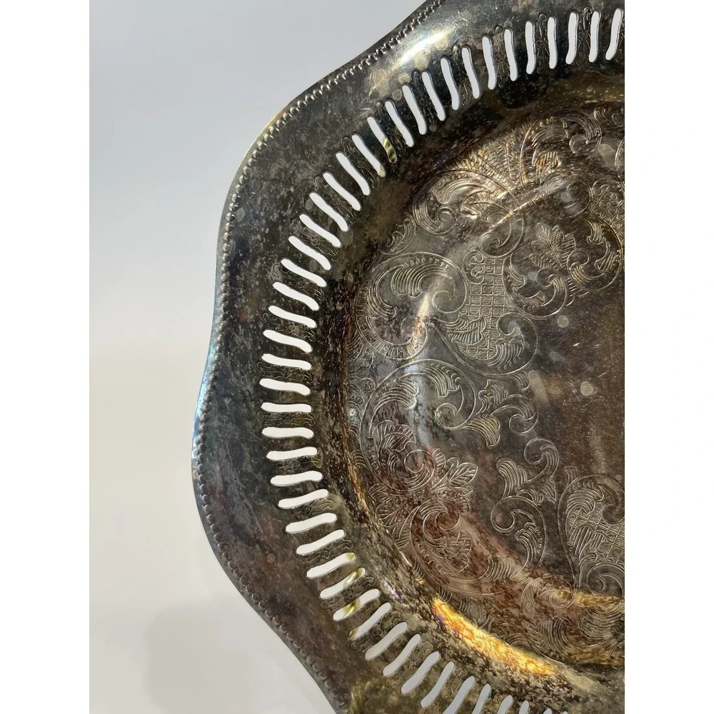 Vintage Viking Plate E.P. Brass Made In Canada Small Silver Plated  9 1/4